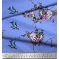 thumbnail image 1 of Soimoi Blue Silk Fabric Floral & Flowerpecker Bird Decor Fabric Printed BTY 44 Inch Wide, 1 of 3