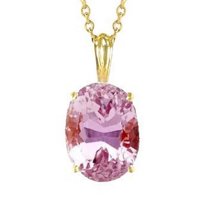Harry Chad Enterprises 61423 25 CT Solitaire Oval Cut Pink Kunzite Necklace Pendant, Yellow Gold