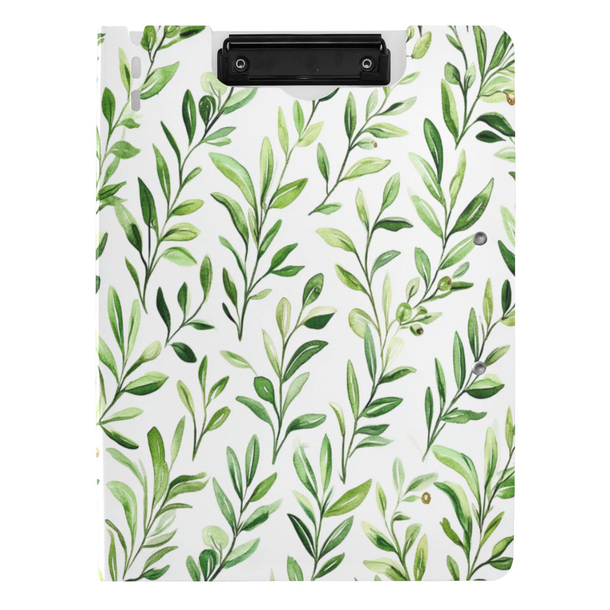 FORMRS A4 Clipboard Folder with Pen Holder Horizontal Foldable School Office Binder, Green Leafy Pattern