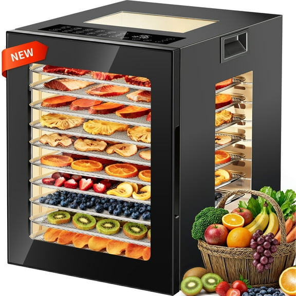 UrbanSync 850W Food Dehydrator Machine, 10 Stainless Steel Trays, 10 Presets, 95-167°F Temperature Control, 48-Hour Timer, Overheating Protection, LED Light, Ideal for Food, Meat, Fruit, Vegetables