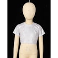 thumbnail image 4 of Zaldita Kids Hip Hop Dance Crop Tops Girls Boys Shiny Metallic Street Shirts Glitter Cropped T Shirt Silver 5-6, 4 of 7