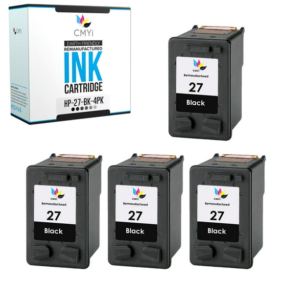 CMYi 27 Black 4-Pack Ink Cartridge Compatible for HP 27 - DeskJet 3320, 3322, 3325, 3420, 3425, 3450, 3520, 3535, 3550, 3620, 3650, 3651, 3653, 3740, 3740v, 3744, 3745, 3745v, 3747, 3840 (4 Black)
