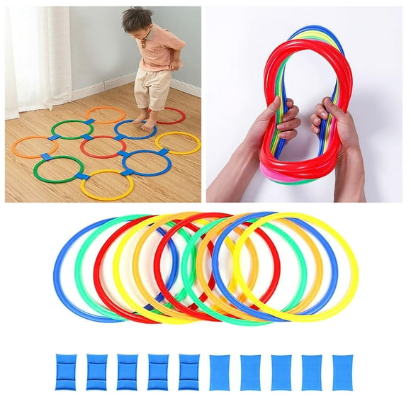 WIFKLSIIPG Bath Toys for Kids Ages 4-8 Hopscotch Ring Set with 10 Hoops and 10 Connectors for Boys and Girls Hopscotch Time Outdoor Toy