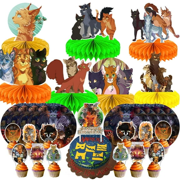 Warriors Cats Party Supplies Decor Plates Fans Decorations Honeycomb Centerpieces Cake Toppers