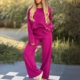 thumbnail image 2 of felwors Womens 2 Piece Outfits Fall Loose Long Sleeve Crewneck Tops and Wide Leg Long Pants Sweatsuit Lounge Sets with Pockets Hot Pink, M, 2 of 5