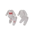 thumbnail image 2 of BemeyourBBs Newborn Baby Boys Valentines Day Outfits Long Sleeve Lover Boy Letters Embroidery Romper with Pants 2Pcs Spring Clothing Set, 2 of 9