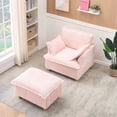 thumbnail image 4 of 36" Small Chaise Lounge Indoor, Modern Corduroy Sleeper Chair with Ottoman and Armrests, Single Sofa Chair with Thick Cushion for Living Room, Pink, 4 of 7