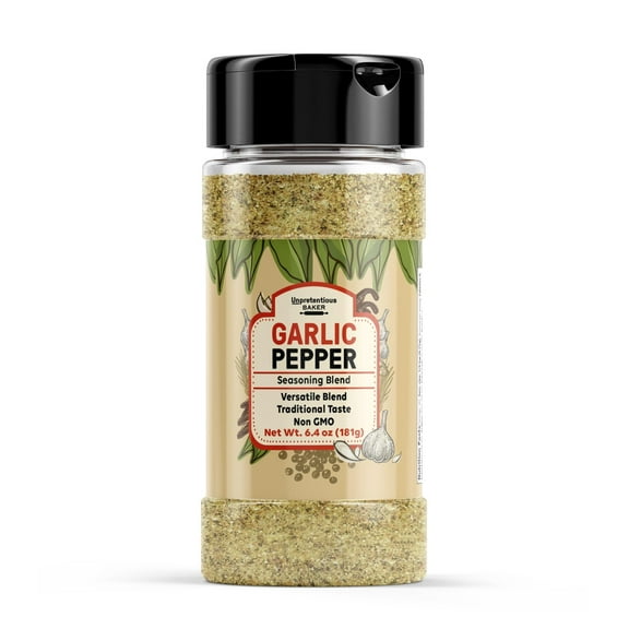 Unpretentious Garlic Pepper, 6.4 oz, Versatile Seasoning, Salty & Savory Flavor, Delicious Seasoning Blend
