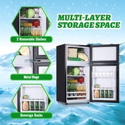 DEMULLER 2.3 Cu.ft Mini Refrigerators with Freezer Double Door Small Fridge for Room Black