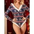 thumbnail image 3 of JYYYBF Women's Christmas Jumpsuit Pajama Long Sleeve V Neck Snowflake Elk Print Sleepwear, 3 of 9