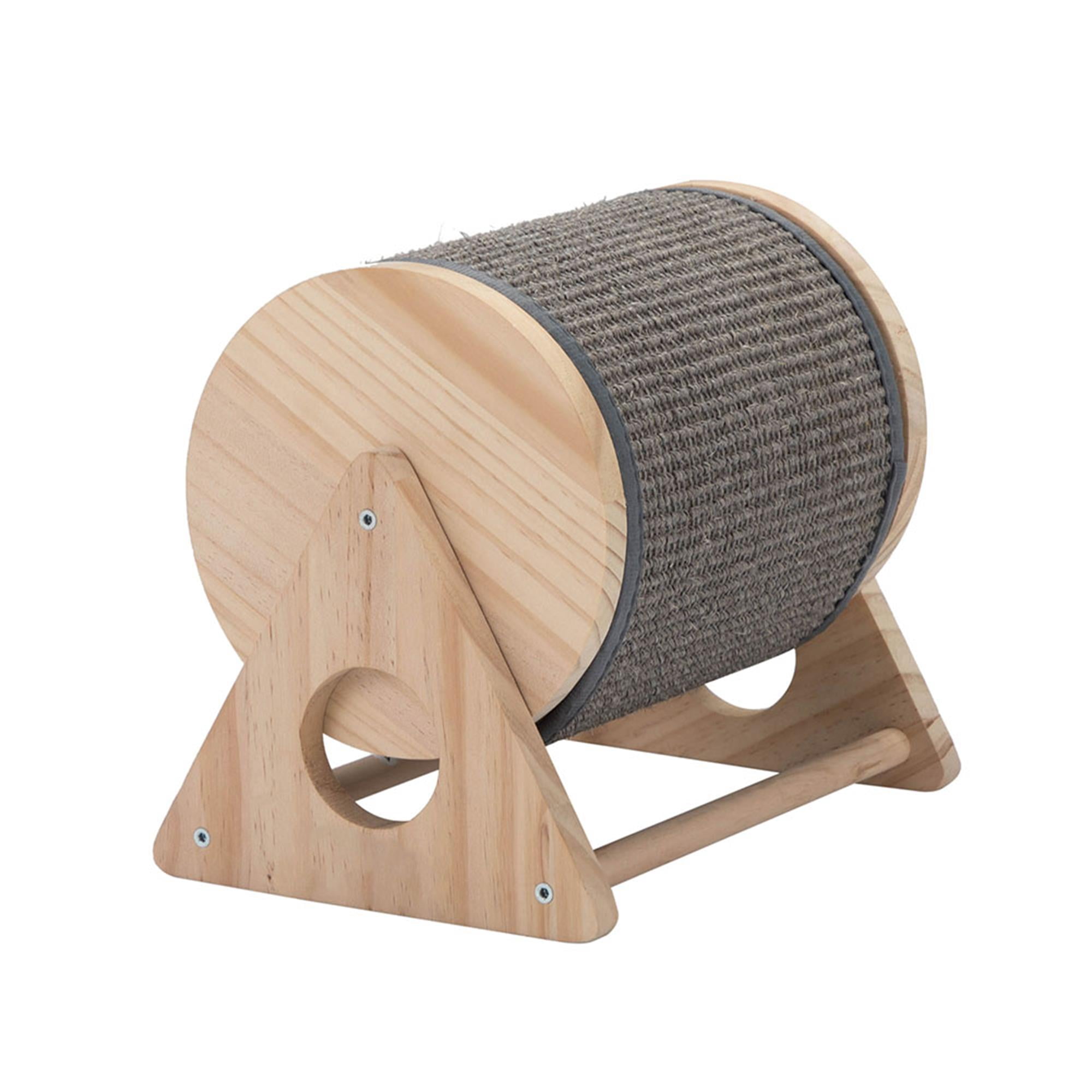 Pefilos 10" Cat Scratching Post with Sisal Wheel, Cats Scratcher Toy Interactive Wood Durable Scratch for Indoor Kitties, Beige