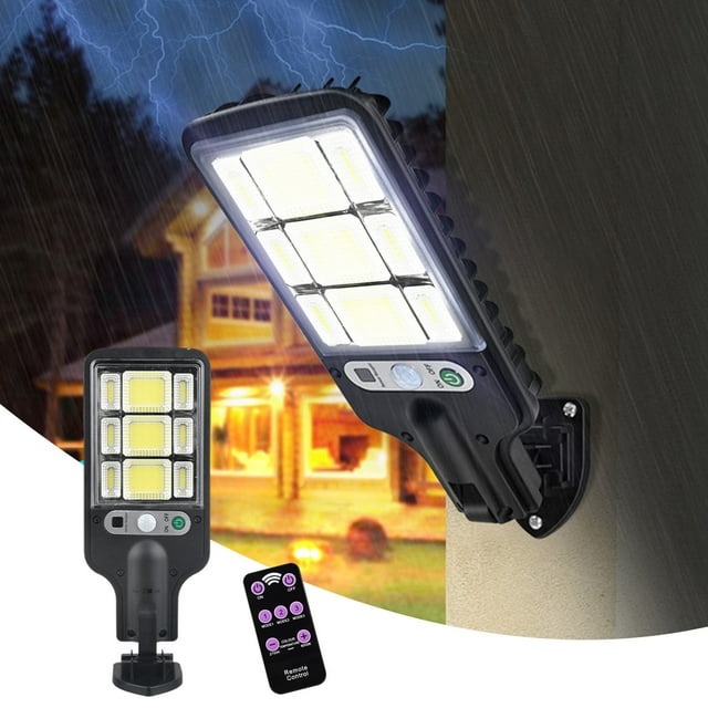 Sensor de movimiento de luces solares exteriores | LED impermeable IP65 | 3 modos, mando a distancia, recargable, ultrabrillante, 2200mAh, PVC, negro | Valla de seguridad en muro Jardín patio