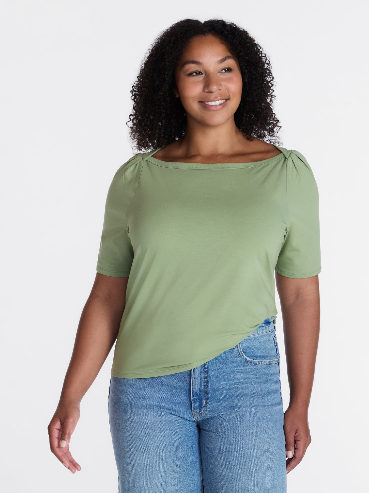 Time and Tru Women's Envelope Tee with Short Sleeves, Sizes XS-XXXL