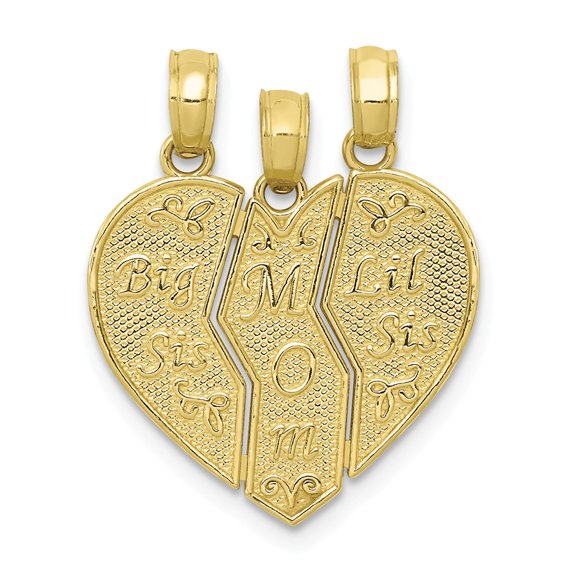 FB Jewels 10K Yellow Gold Break-Apart Big Sis Mom Lil Sis Charm Pendant