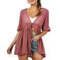 thumbnail image 1 of Doublju Women's Ruffle Short Sleeve Open Front Tied Waist Cardigan with Plus Size, 1 of 4