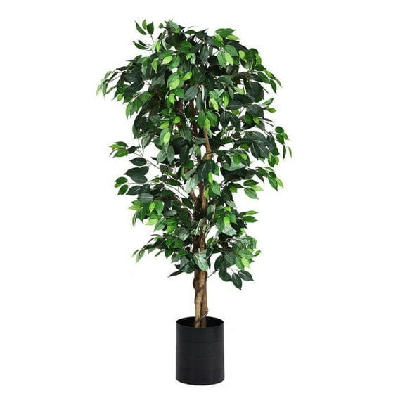 6ft Artificial Ficus Tree, Silk Ficus Tree with 1008 Leaves, Indoor Potted Plant for Home Office Decor, 71 Inch Tall Green Faux Tree