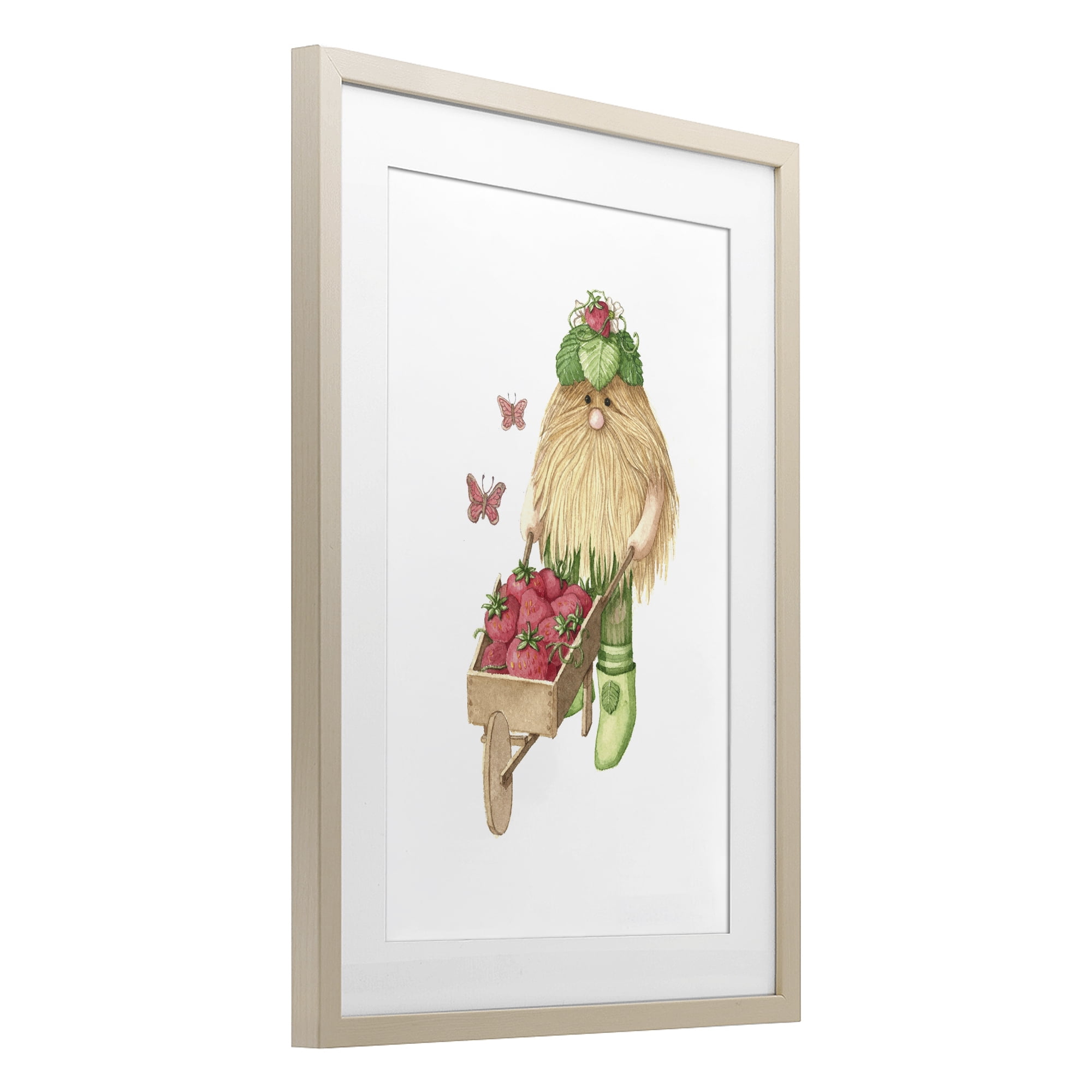 Stupell Industries Garden Elf with Wheelbarrow Birch Framed Print Under Glass, design by Nancy Overton
