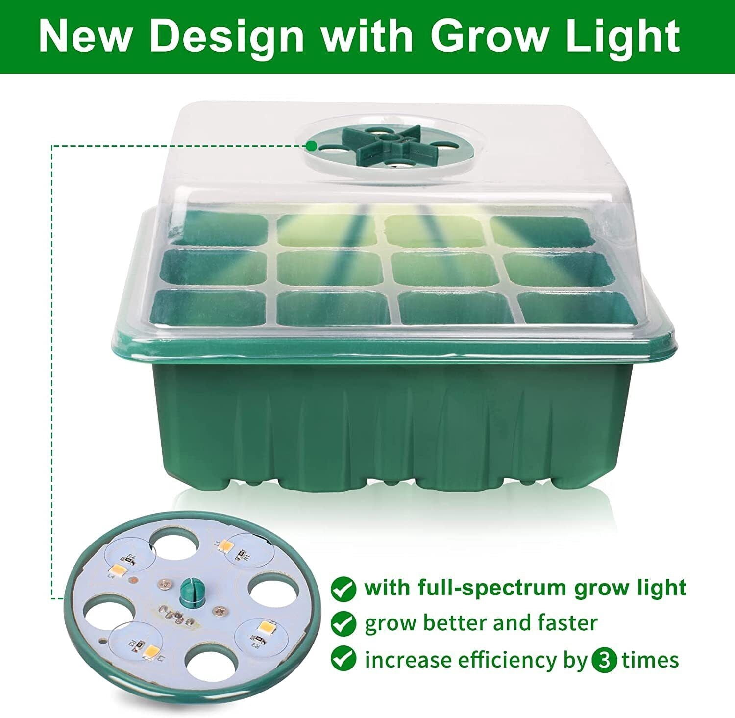 Costyle 5 Pack Seed Starter Trays with Grow Light Indoor Gardening Germination Trays Seed Starter Kit