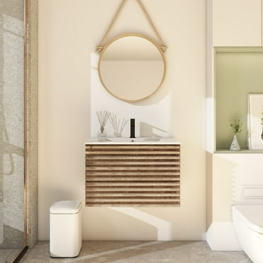 30" Wall Mounted Single Bathroom Vanity with Ceramic Top, Faucet