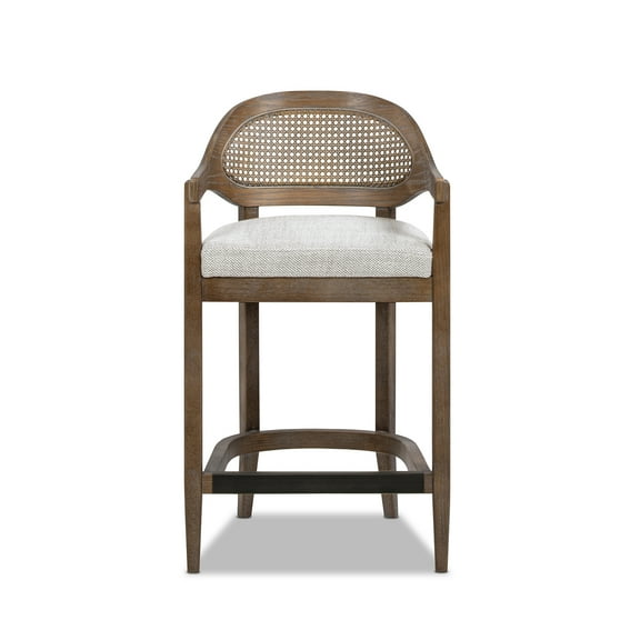 Americana Mid-Century Modern 26" Cane Back Counter Stool Two-Tone Neutral Gray Polyester Wool Blend