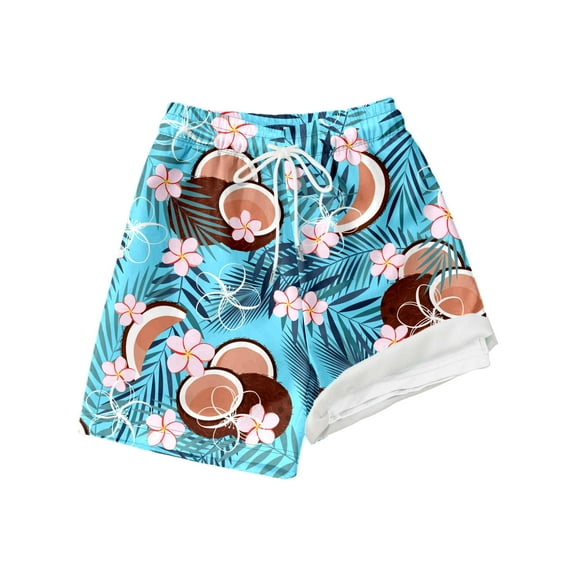 Hiijoy Big Boys Coconut Print Swim Trunks Compression Liner Lightweight Board Shorts, Sizes 10-12Y