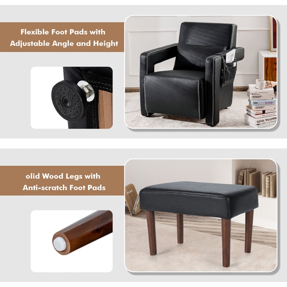 Finihen Accent Single Sofa Chair with Ottoman, Modern Berber Fleece Single Sofa Chair with Ottoman and Waist Pillow, for Living Room, Bedroom, Black Finihen Accent Single Sofa Chair with Ottoman, Modern Berber Fleece Single Sofa Chair with Ottoman and Waist Pillow, for Living Room, Bedroom, Black