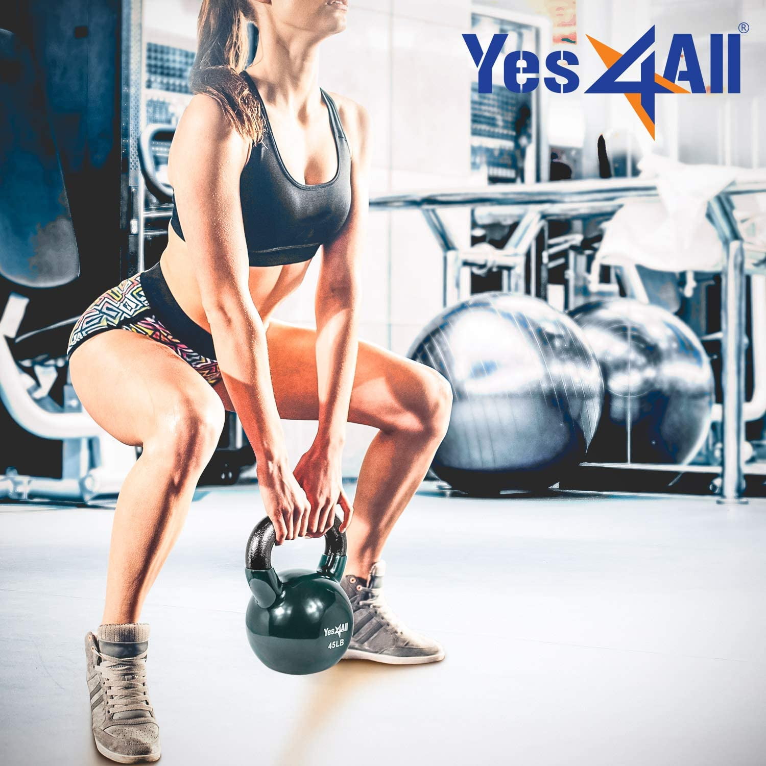 Yes4All 70 lb Vinyl Coated / PVC Kettlebell, Multicolor, Combo / Set, Includes 10-25lb