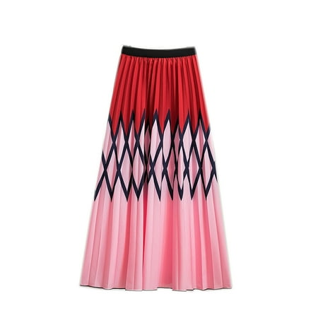

EUMODR High Slit Skirt Grass Table Skirt Mid-Length Large Women S With Pleated Hem A-Line Waist Printed Skirt Elastic Skirt