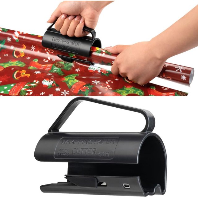 Wrapping Paper Roll Cutter 1pc Gift Wrap Cutter Wrapping Paper Cutter Tool with Handle Push Cut Easy Sliding Birthday Gift Wrap Paper Roll Dispenser and Cutter Holder
