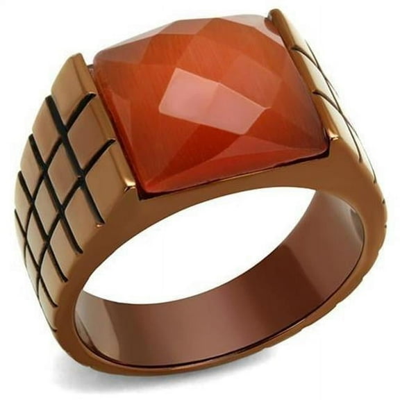 Alamode TK3114-11 Men IP Coffee Light Stainless Steel Ring with Semi-Precious in Orange - Size 11