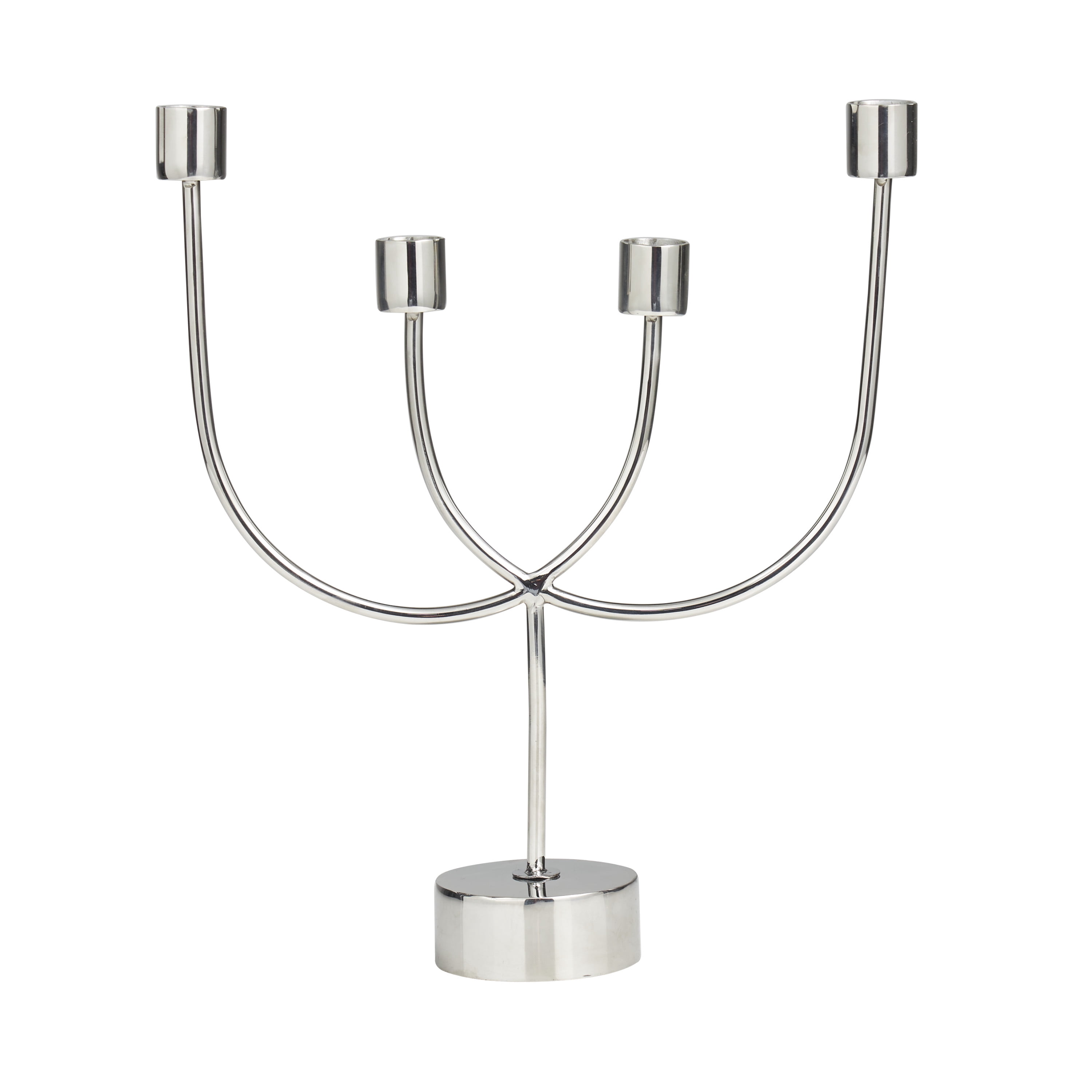 DecMode 4 Holder Silver Stainless Steel Metal Overlapping U-Shaped Candelabra with Round Elevated Base