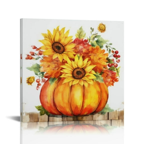 JRXY Fall Wall Art Canvas Pumpkin Decor Rustic Farmhouse Sunflower Pictures Kitchen Bedroom Living Room Dining Autumn Harvest Prints 12x12 in