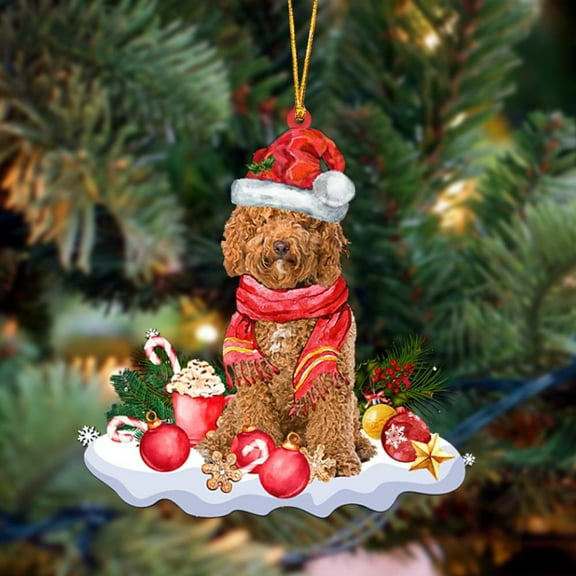 Acrylic 2D FLAT - RED Labradoodle-Better Christmas Hanging Ornament - Holiday Tree Decoration