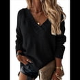 thumbnail image 1 of Suéter Holgado de Mujer, Cuello en V, Larga, Blusa Informal para Otoño e Invierno. Negro L, 1 of 9