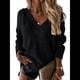 thumbnail image 1 of Suéter Holgado de Mujer, Cuello en V, Larga, Blusa Informal para Otoño e Invierno. Negro L, 1 of 9
