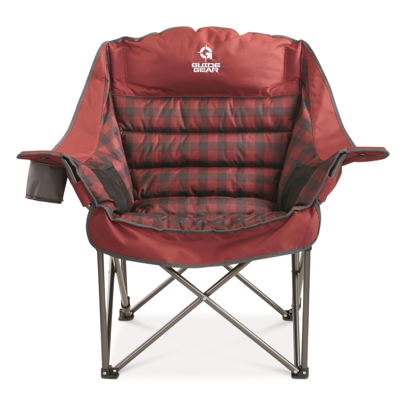 Guide Gear Oversized XL Comfort Padded Camping Chair, 400-lb. Capacity. Red Plaid