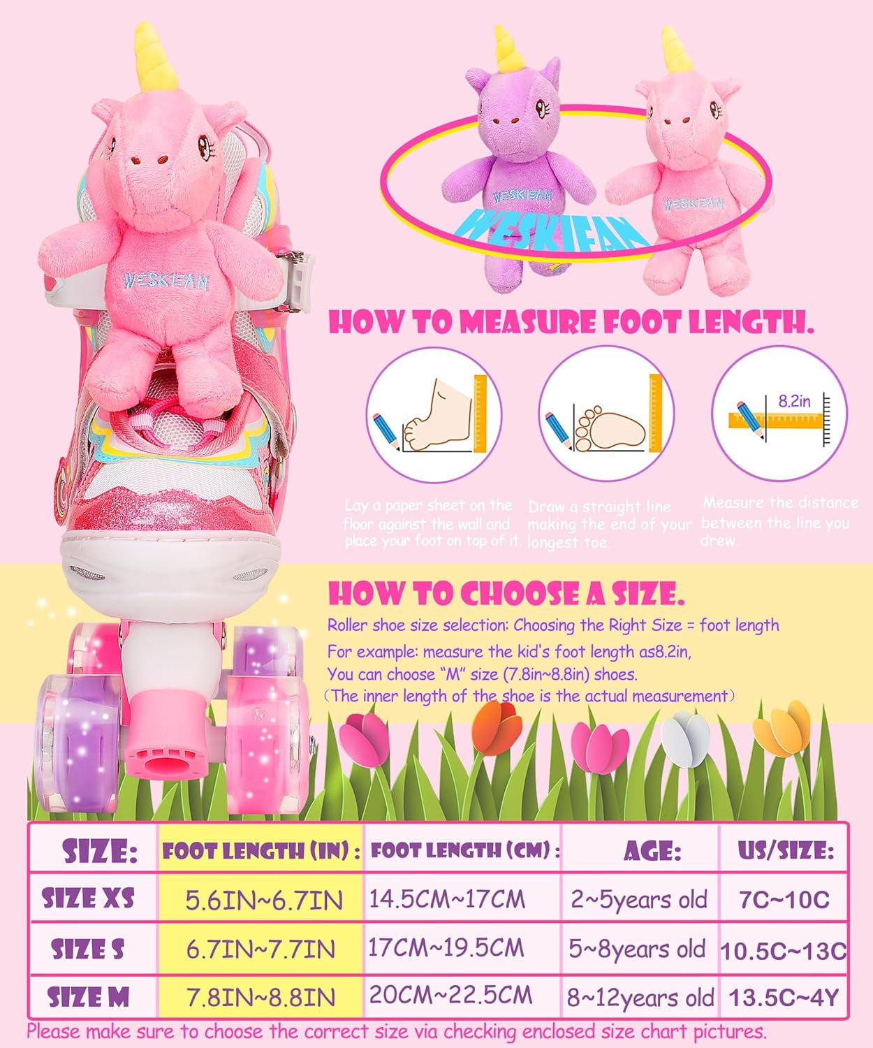 Unicorn Kids Toddler Roller Skates for Girl Light up