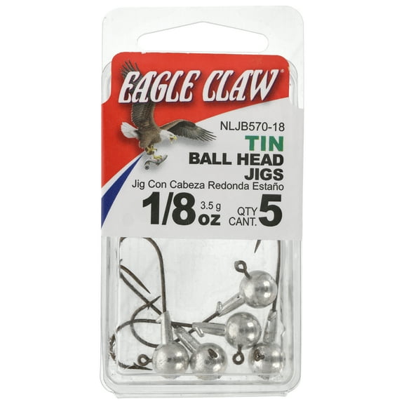 Eagle Claw Tin Ball Head Jig - 5 pack - 1/8 oz - Unpainted