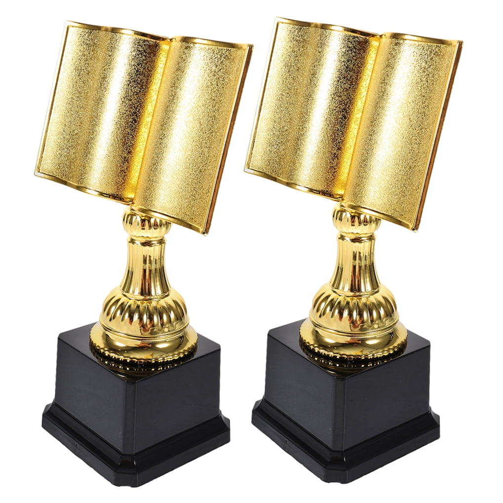 2pcs Gold Reading Trophy Kids Book Shaped Plastic Trophy Cup Large Gold Award Trophy for Reading Competition Prize