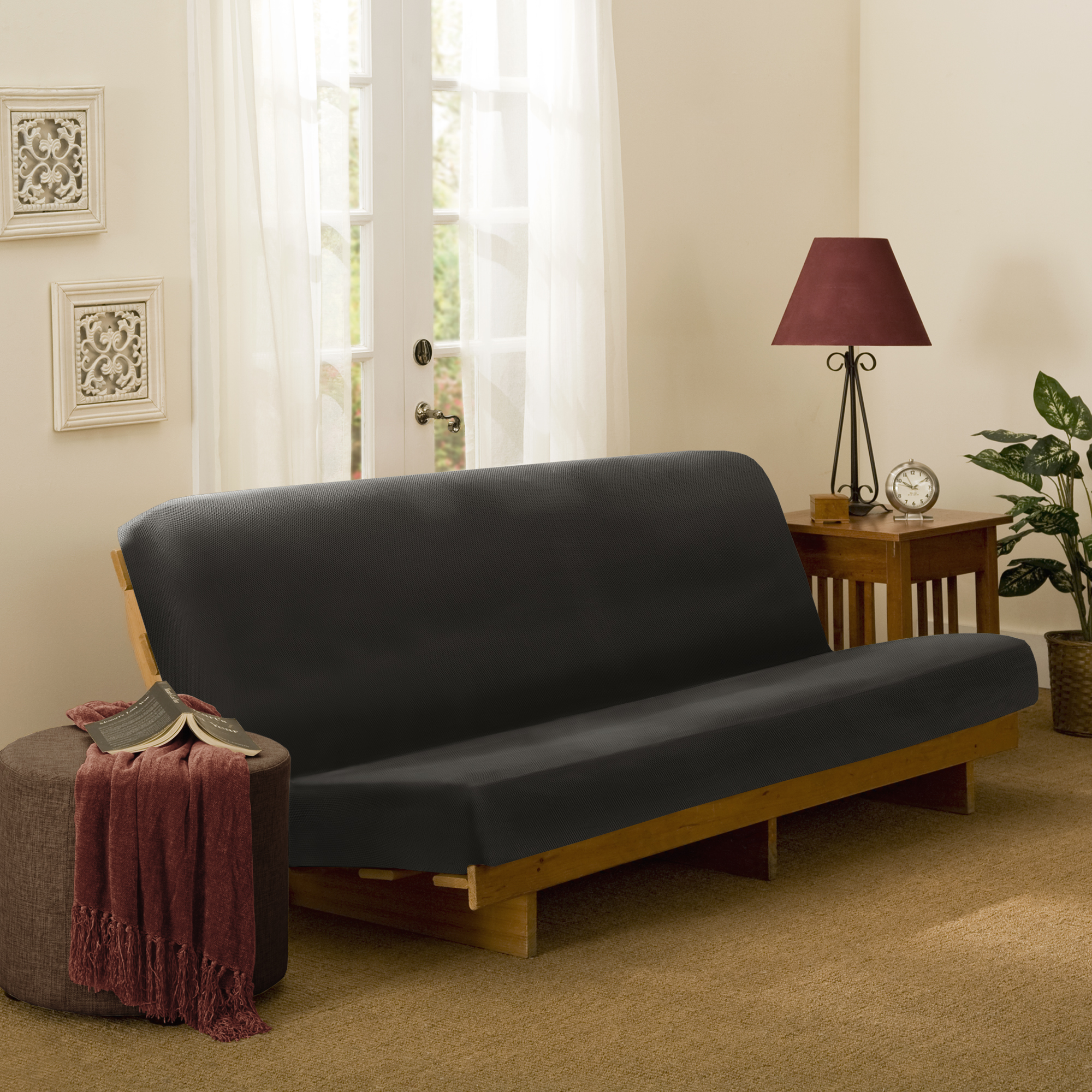 Mainstays Pixel 1-Piece Stretch Futon Slipcover Furniture Cover, Black