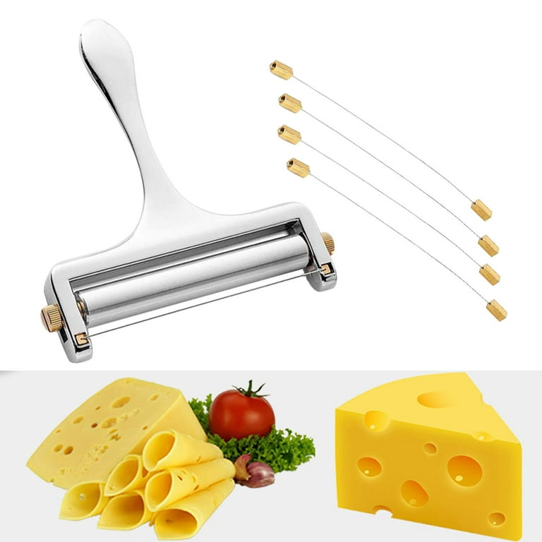  Cheese Slicer with Wire Stainless Steel Cheese Cutter for  Cheddar, Gruyere, Raclette, and Mozzarella Cheese Block Adjustable Shaver  for Thick & Thin Slices Strong and Durable Zinc Alloy One Extra Wire