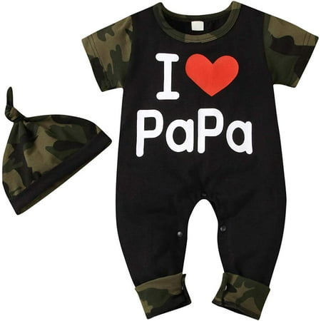 

YOUI-GIFTS Baby Short Sleeve Romper Printed Outfits Clothes Jumpsuit Hat Clothes Set for Toddler Boys