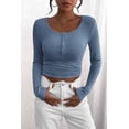 thumbnail image 4 of Camiseta PRETTYGARDEN para mujer, otoño 2024, manga larga, azul y gris, 4 of 9