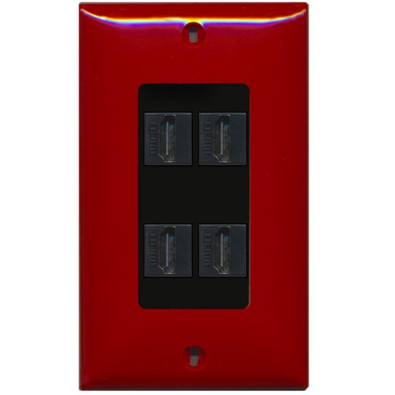 RiteAV - 4 Port HDMI 2.0 Decorative Wall Plate (Red & Black)
