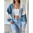 thumbnail image 6 of Women'S Color Block Open Front Long Sleeve Ribbed Knit Cropped Cardigan Sweaters  Blue XXL, 6 of 7
