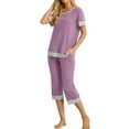thumbnail image 4 of Cueply Womens Pajamas Sets Short Sleeve Sleepwear Top Capri Pants Casual Lounge Sets with Pockets, 4 of 5
