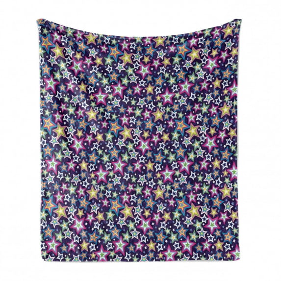 Star Soft Flannel Fleece Blanket, Multicolored Stars in Different Shapes Space Universe Themed Image Abstract Background, Cozy Plush for Indoor and Outdoor Use, 70" x 90", Multicolor, by Ambesonne