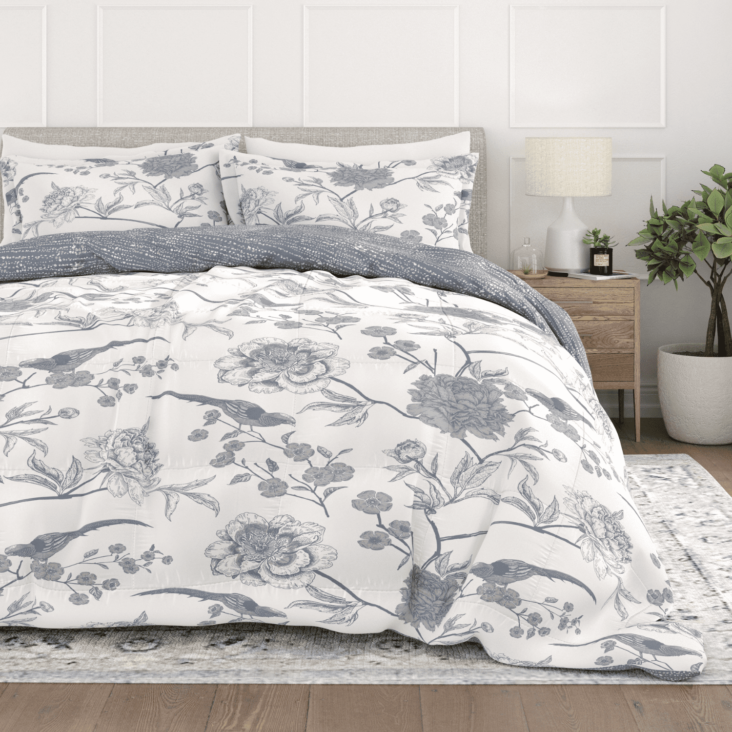 Comfort Canopy - 3 Piece Light Blue Floral Molly Botanicals All Season Down-Alternative Comforter for King Size Beds
