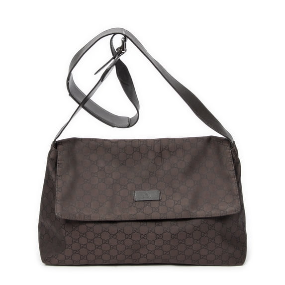 Pre-Owned Gucci Brown Large Flap Messenger Shoulder bag Monogrammed Nylon Canvas