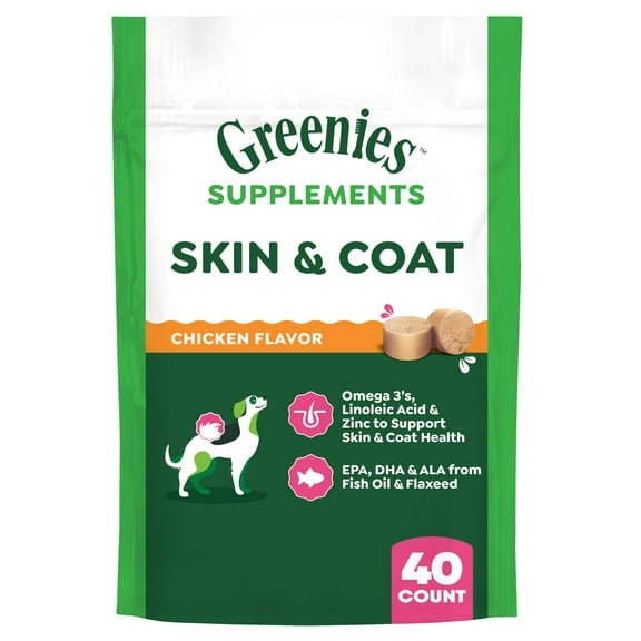 Greenies Dog Skin and Coat Supplements with Fish Oil, Chicken Flavor, 7.37 oz, 40-Count Soft Chews